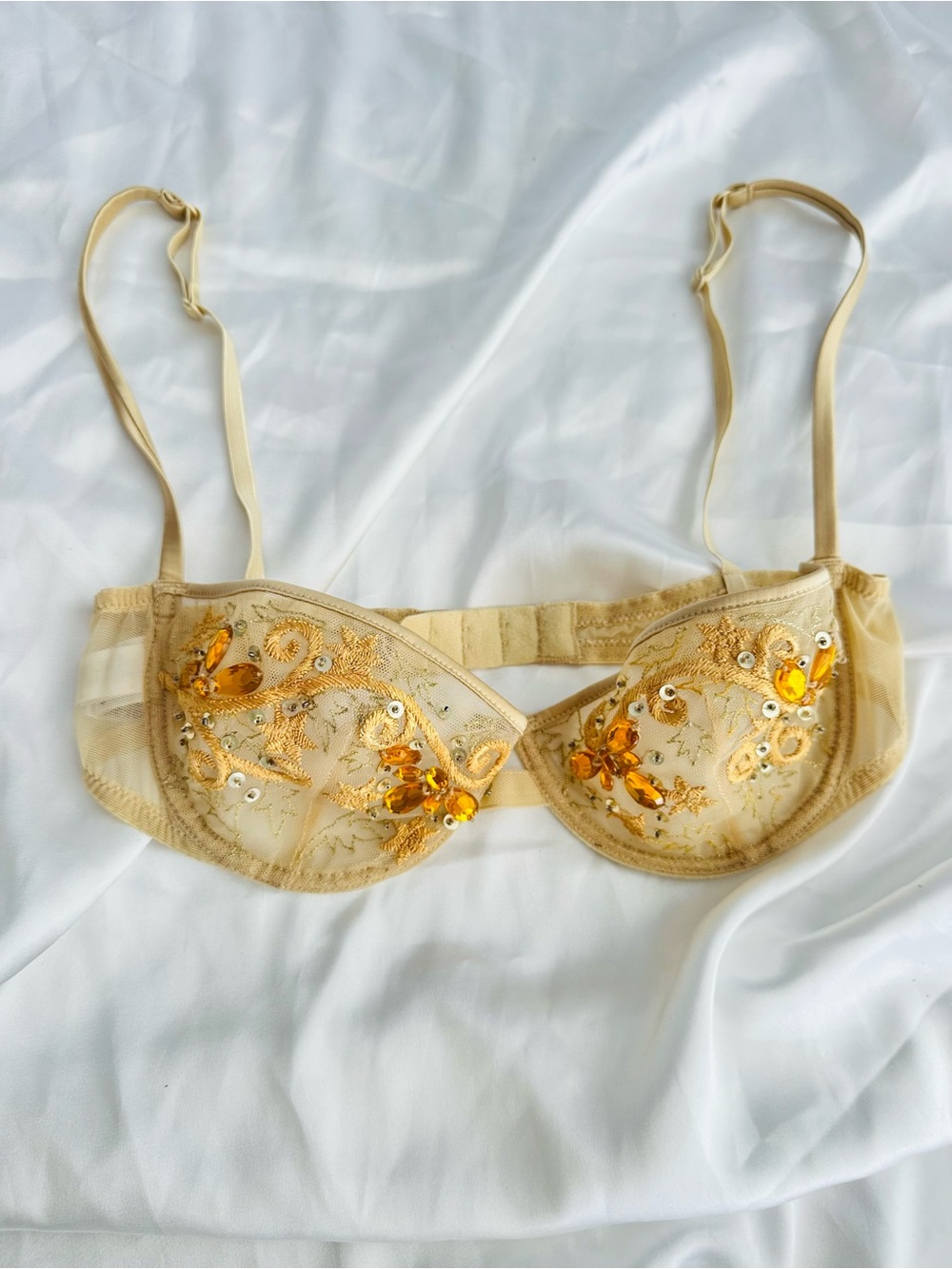 La Perla Sheer Embroidered crystals  Balconette Bra - Gold #152 - Picture 5 of 15